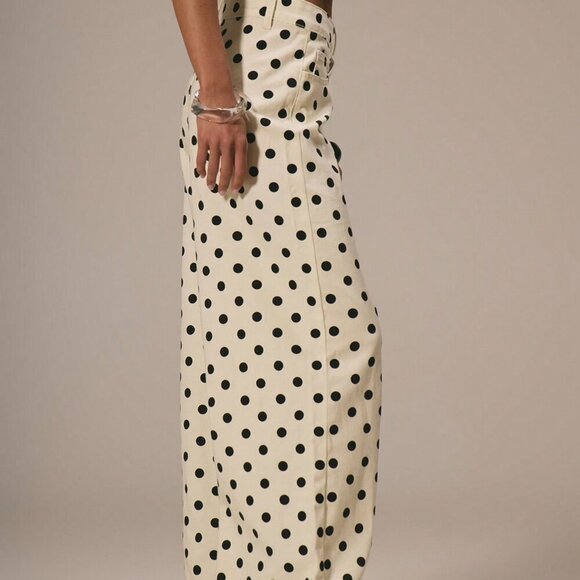 Beige Casual Women's Dainty Polka Dot Denim Straight Leg Mid Rise pants - Picture 3 of 5